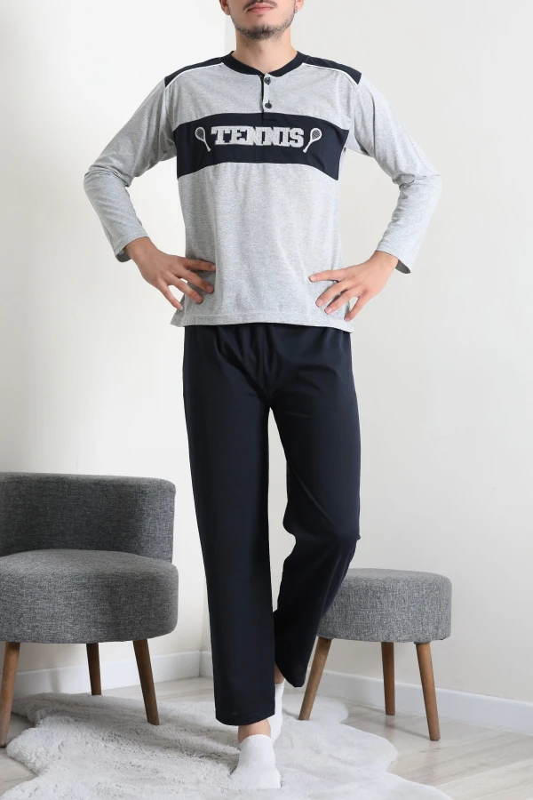 Erkek Gri Süprem Patlı Garnili Pijama Takımı Rahat Kalıp 4