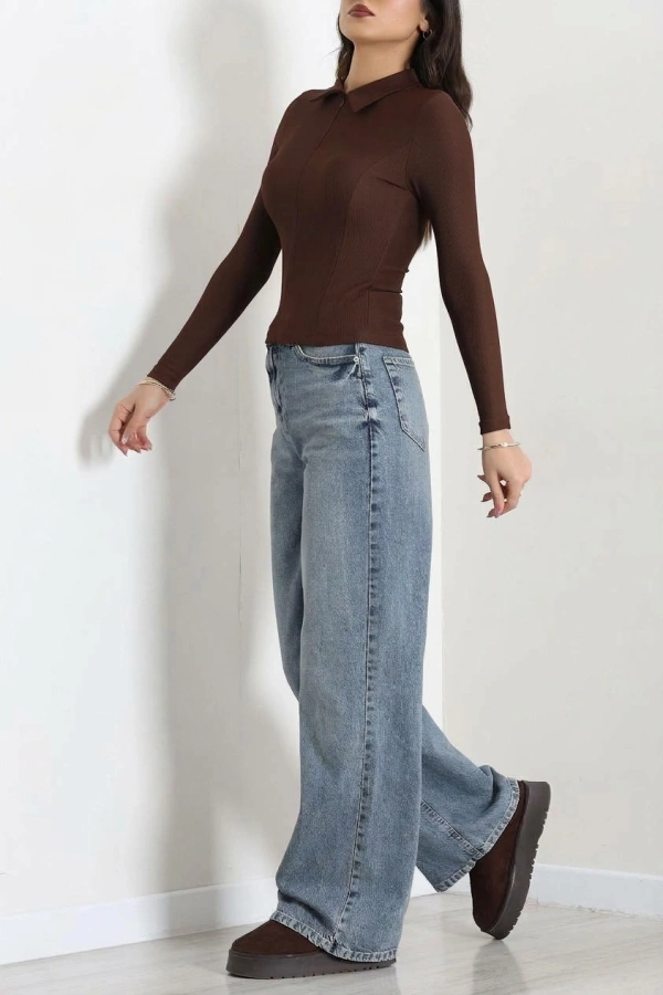 Polo Yaka Fermuarlı Body Kahve 6