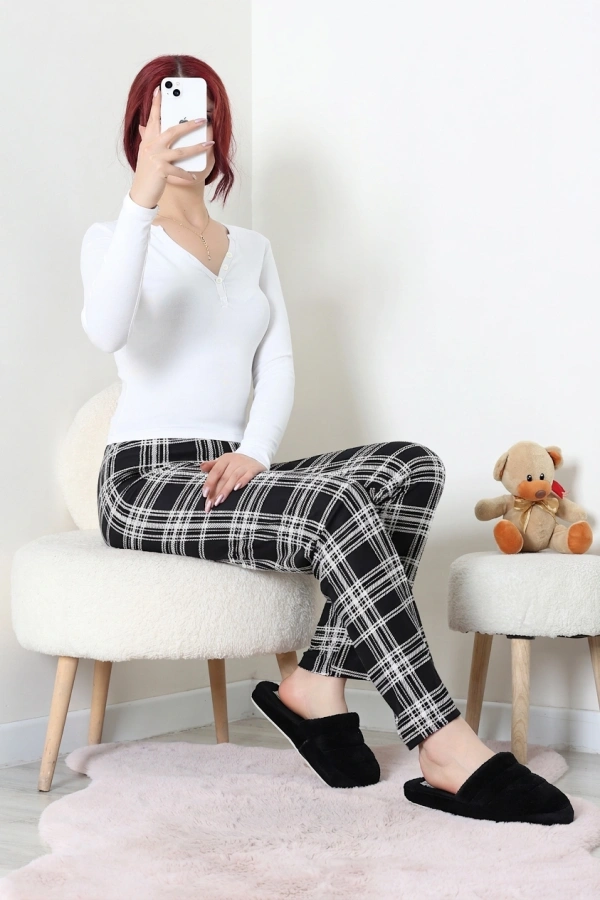 Desenli Süet Pijama Altı Siyahbeyaz 2