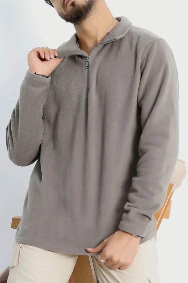 Yarım Fermuar Erkek Polar Sweat Füme 4