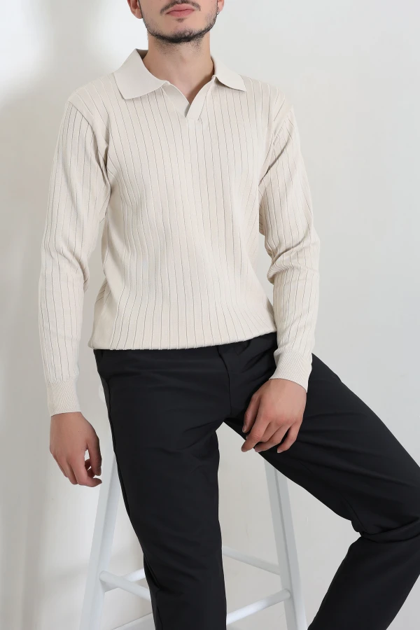 Polo Yaka Erkek Triko Sweat Taş 3
