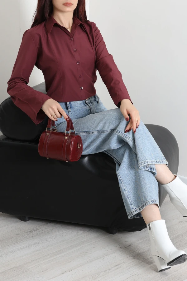Poplin Pensli Gömlek Bordo 2