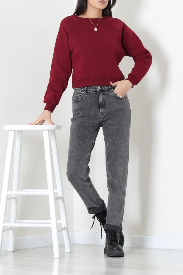 Bisiklet Yaka 3 İplik Sweat Bordo 2