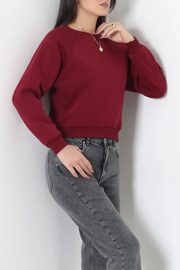Bisiklet Yaka 3 İplik Sweat Bordo 5