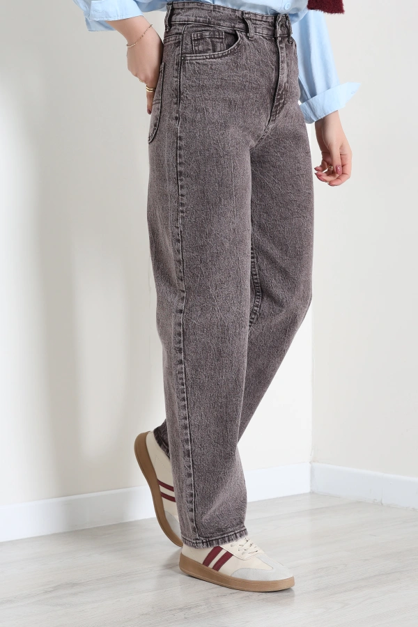 Kadın Açıkkahve Baggy Fit Yüksek Bel Kot Pantolon 4