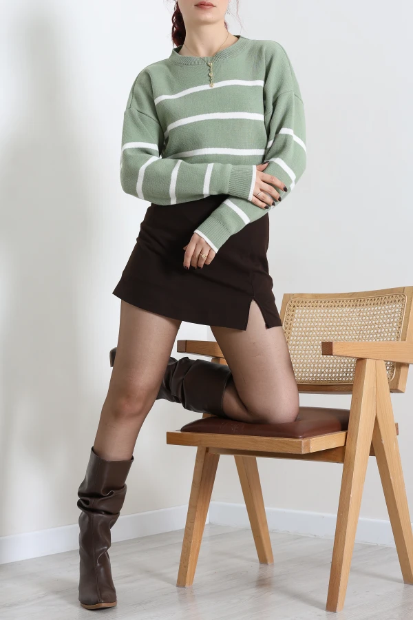 Çizgili Crop Triko Çağlalatte 4