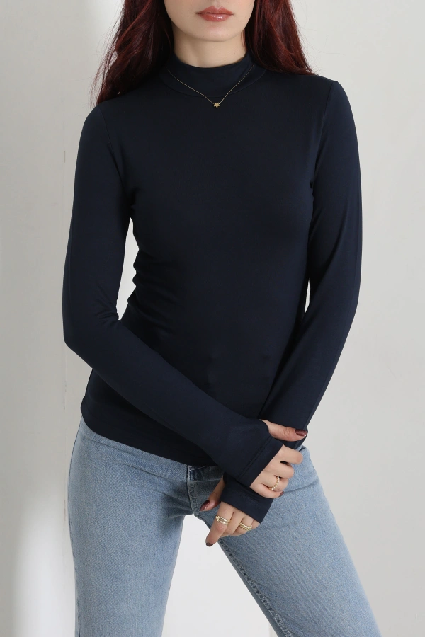 Kadın Koyu Lacivert Parmak Geçmeli Basic Body