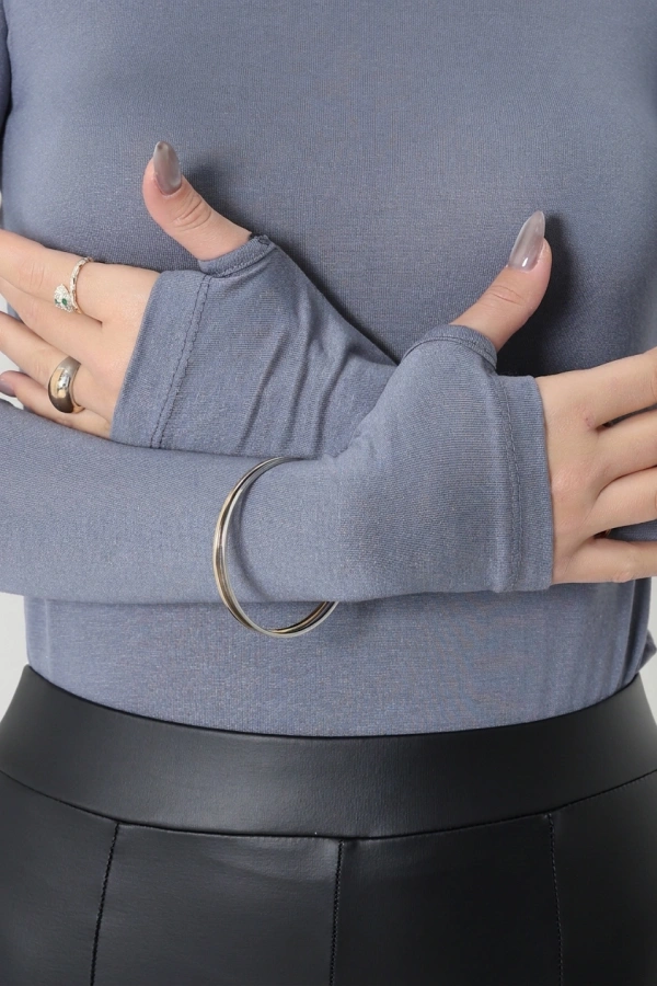 Kadın Füme Parmak Geçmeli Viskon Body 7