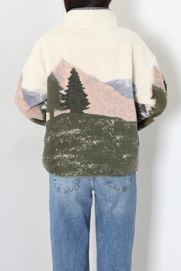 Kadın Bej Baskılı Peluş Sweat Ceket Yelek 7