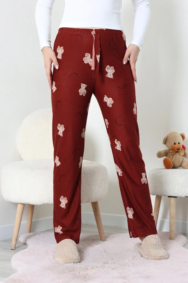 Desenli Süet Pijama Altı Kahveayı 3
