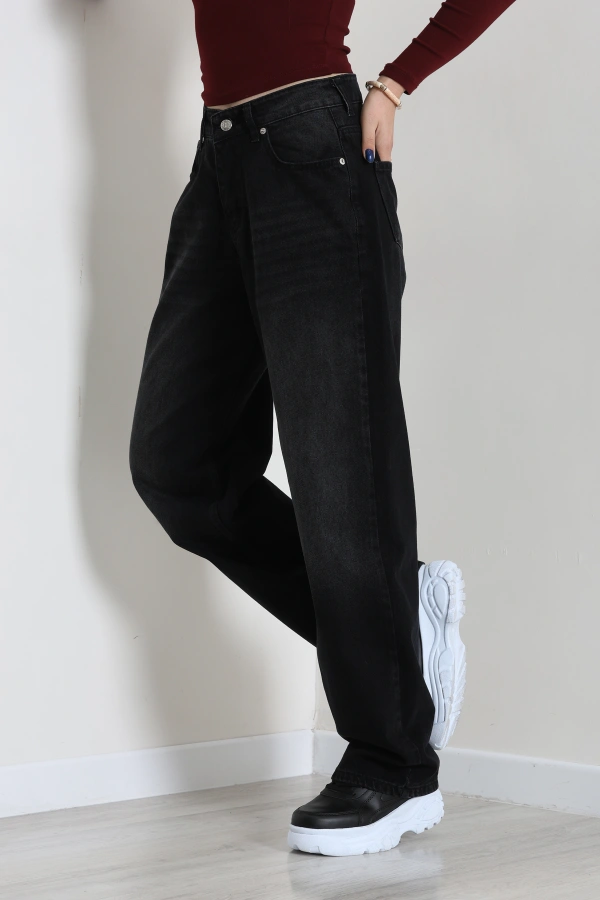 Kadın Koyu Füme Baggy Fit Yüksek Bel Kot Pantolon 6