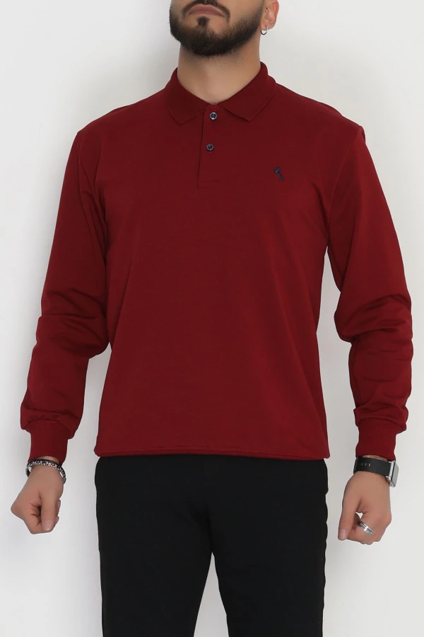 Erkek Bordo 2 İplik Likralı Polo Yaka Sweat 3