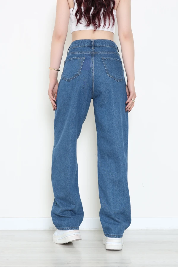 Kadın Mavi Baggy Fit Yüksek Bel Kot Pantolon 7