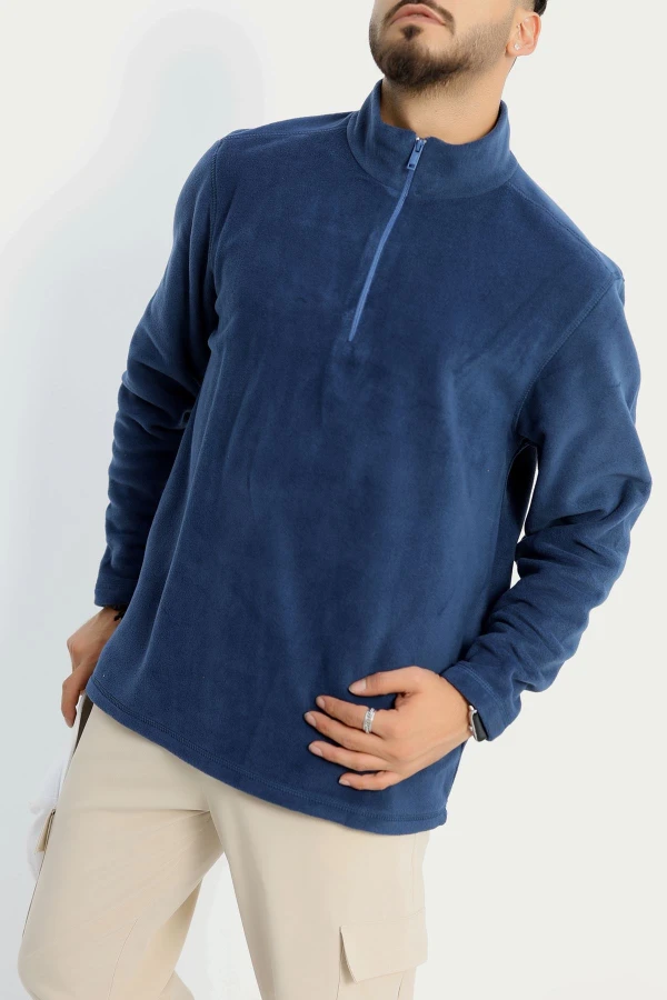 Yarım Fermuar Erkek Polar Sweat İndigo 5
