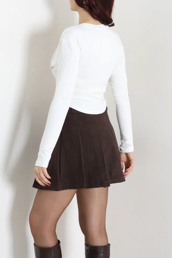 Pileli Modal Crop Bluz Ekru 7
