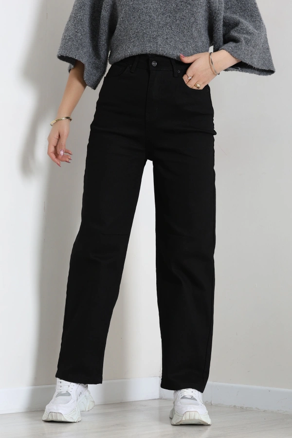 Kadın Siyah Tokalı Baggy Fit Yüksek Bel Kot Pantolon 2