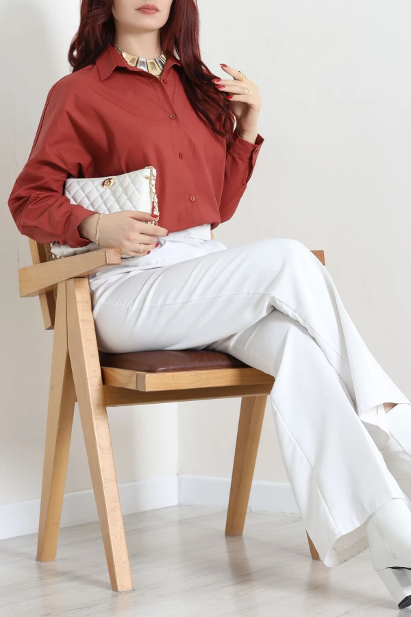 Oversize Poplin Gömlek Kiremit 3