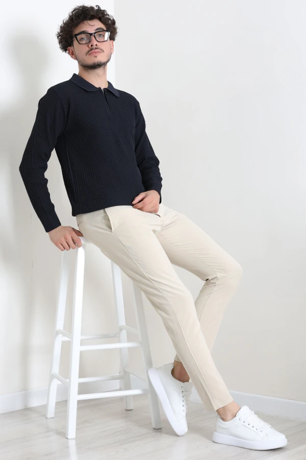 Fermuarlı Polo Yaka Erkek Triko Sweat Lacivert 7