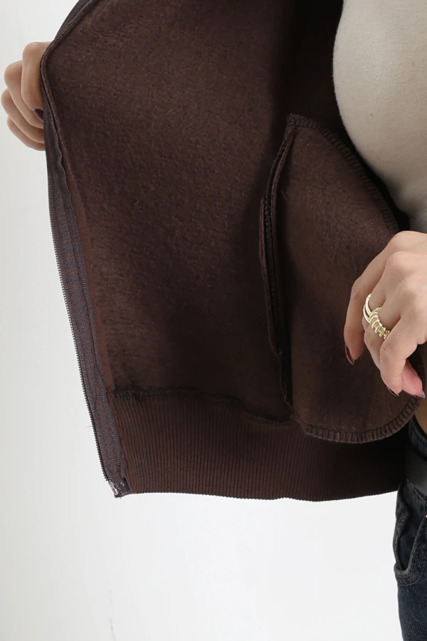 Kadın Kahve Oversize 3 İplik Kompakt Fleto Cepli Sweat Tunik 7