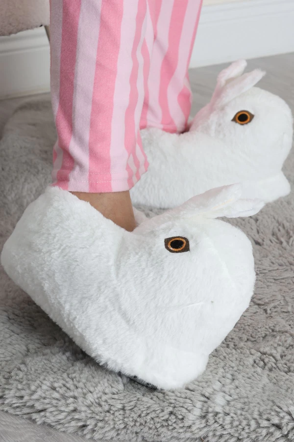 Kadın Beyaz Hayvan Figürlü Peluş Panduf Ev Terliği 2