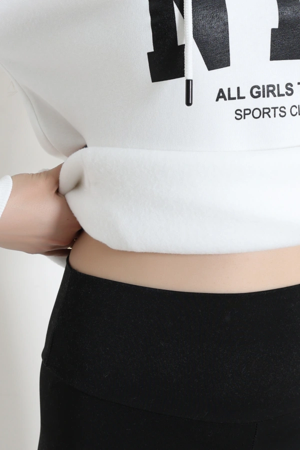 Kadın Ekru Kapüşonlu Baskılı Sweat Tunik 7