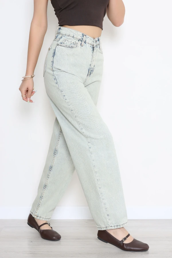 Kadın Açık Mavi Baggy Fit Yüksek Bel Kot Pantolon 5