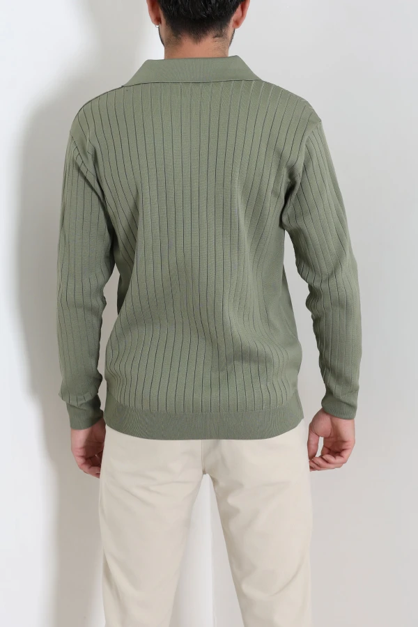 Polo Yaka Erkek Triko Sweat Haki 8