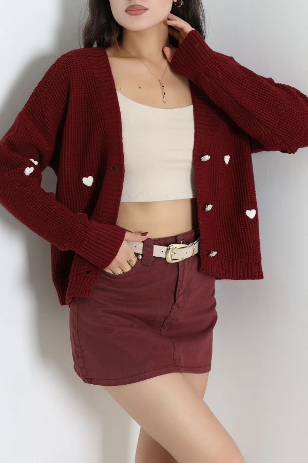 Nakışlı Crop Hırka Bordolatte 6