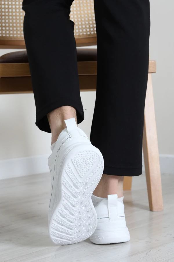Erkek Beyaz Günlük Spor Ayakkabı Rahat Taban Bağcıklı Sneaker 7
