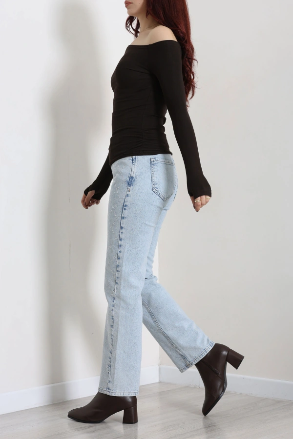 Kadın Acıkahve Omuz Açık Parmak Geçmeli Basic Body 7