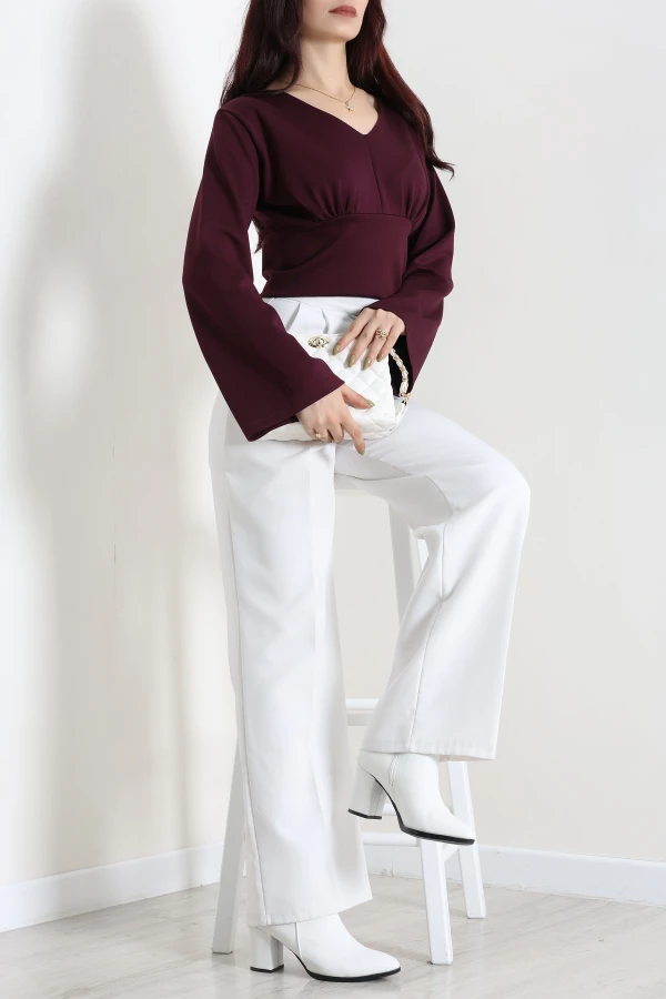 Belden Oturtmalı Kimono Kol Modal Bluz Mürdüm 4