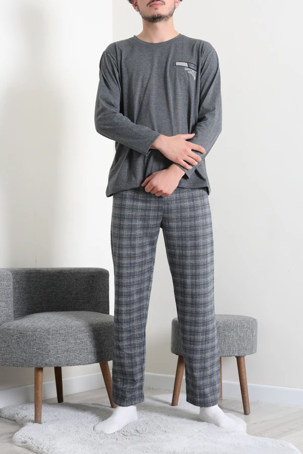 Erkek Füme Ekose Desenli Süprem Pamuklu Pijama Takımı 6