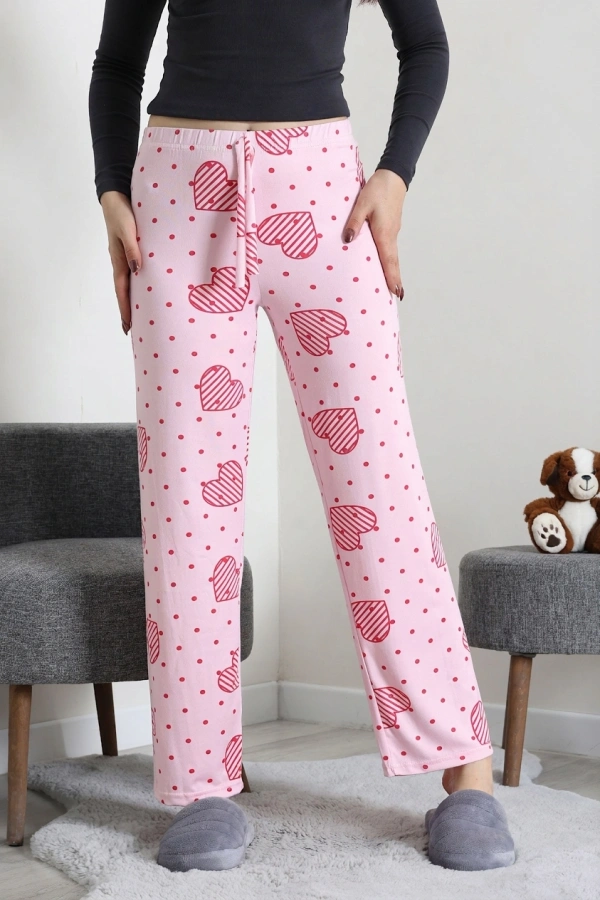 Kadın Pembe Rahat Kalıp Pamuklu Pijama Altı