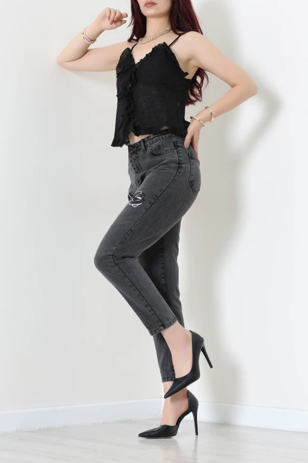 Nakışlı Mom Jean Füme 7