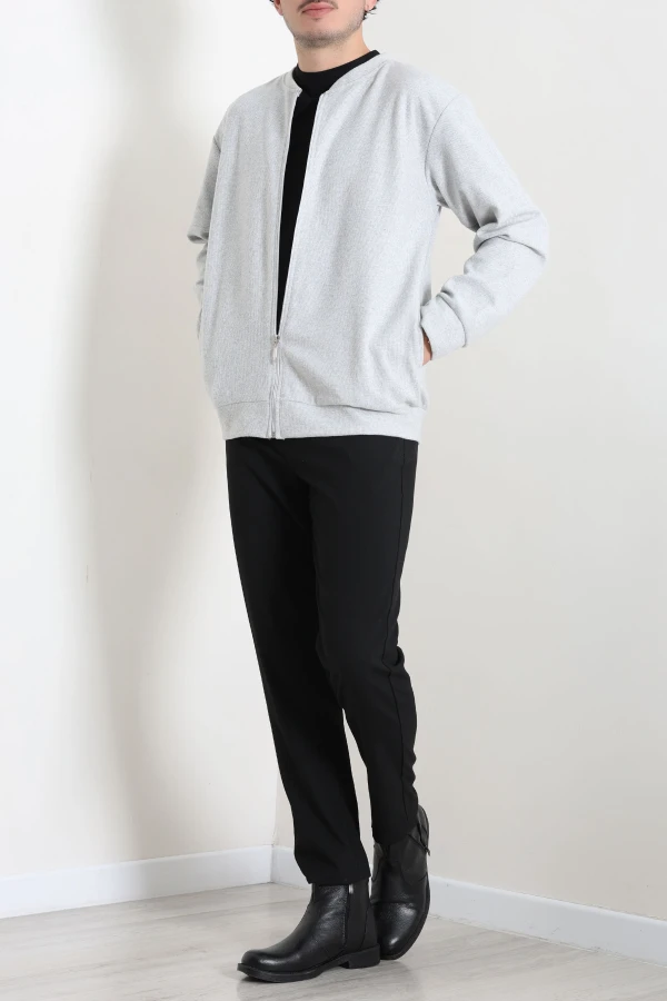 Fermuarlı Selanik Kumaş Erkek Sweat Gri 4