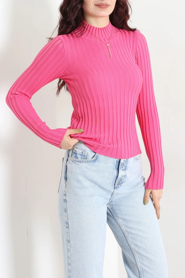 Uzun Kollu Triko Pembe 3