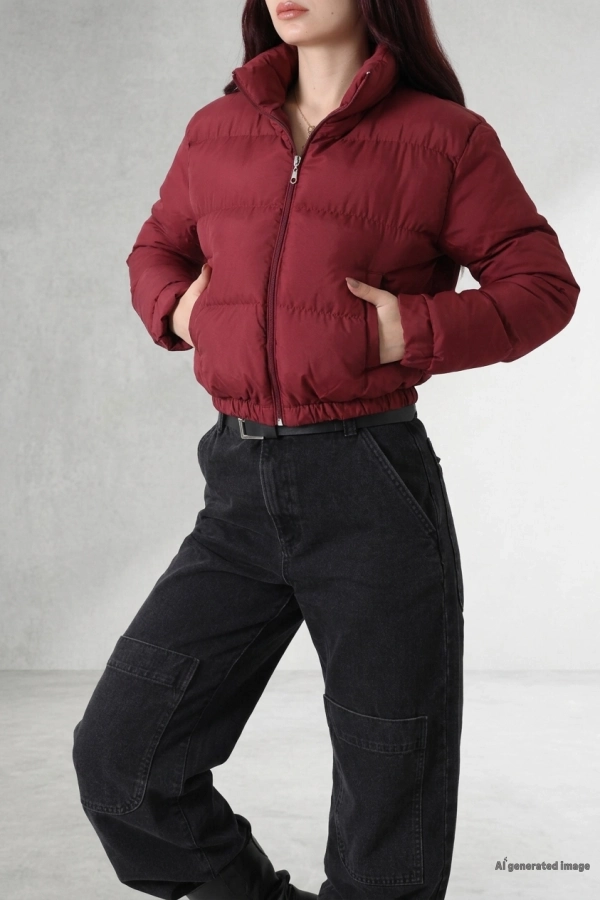 Beli Lastikli Şişme Mont Bordo