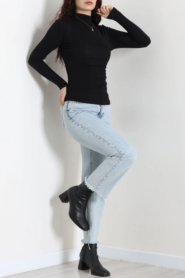 Buzzy Dik Yaka Drapeli Bluz Siyah 4