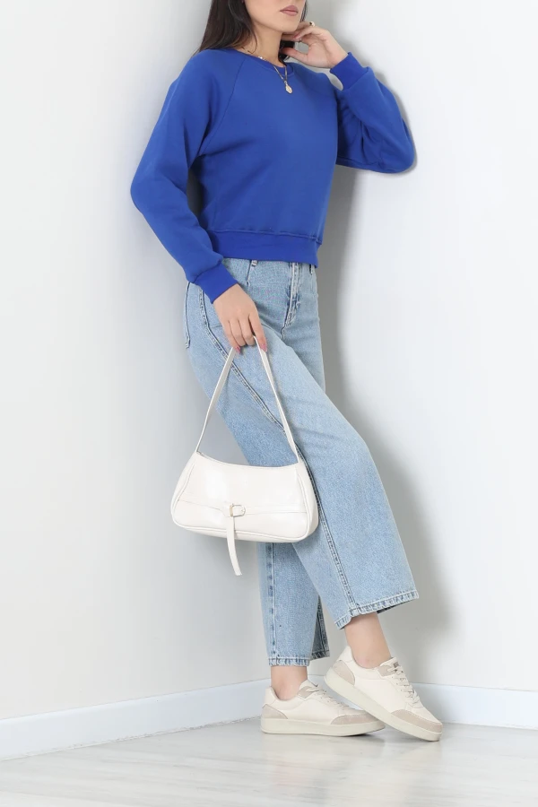 Bisiklet Yaka 3 İplik Sweat Saks 4