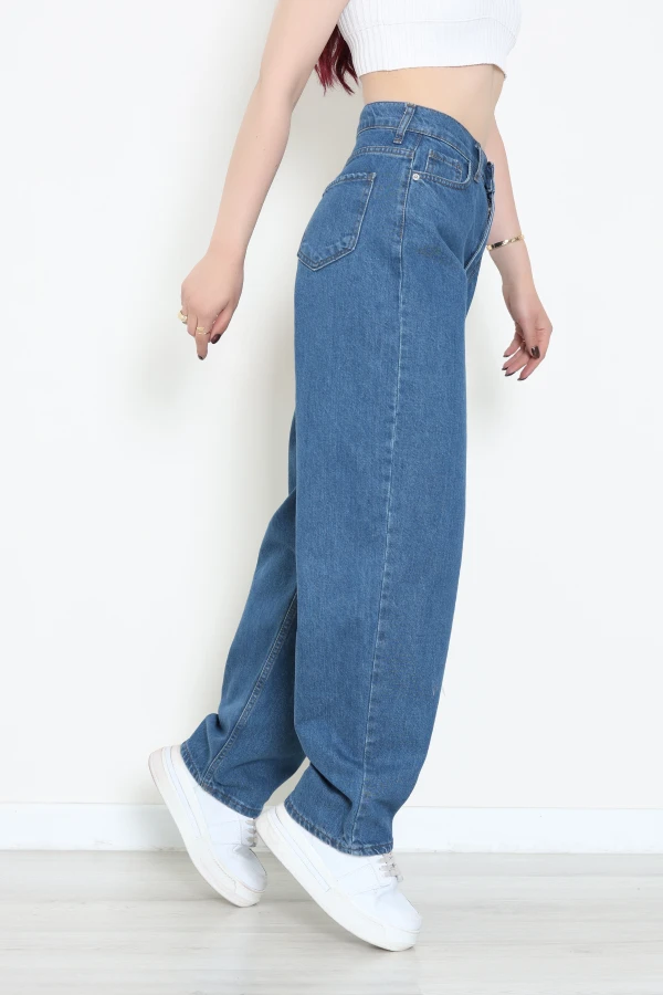 Kadın Mavi Baggy Fit Yüksek Bel Kot Pantolon 6