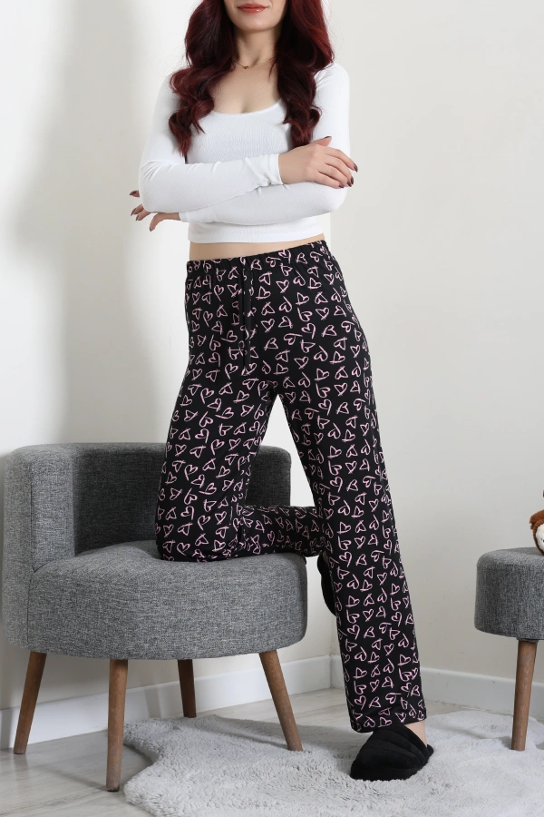 Kadın Siyah Pamuklu Rahat Kalıp Lastikli Pijama Altı 5