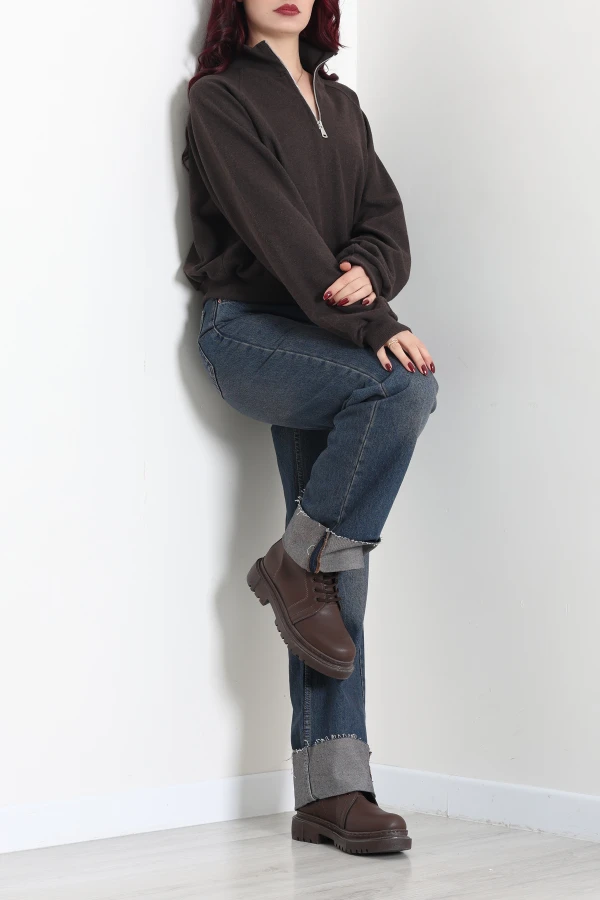 Kadın Kahve Yarasa Kol Oversize Sweat Tunik 6