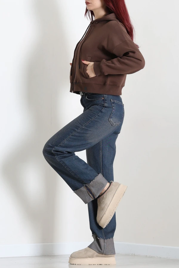 Kadın Kahve Oversize 3 İplik Kompakt Fleto Cepli Sweat Tunik 6