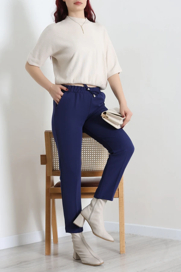 Kadın Lacivert Çift Bağcıklı Regular Fit Pantolon 2