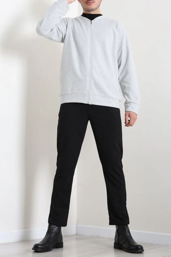 Fermuarlı Selanik Kumaş Erkek Sweat Gri 6