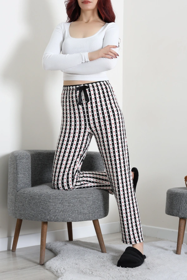 Kadın Siyah Havlu Kemerli Rahat Kalıp Pijama Altı 6
