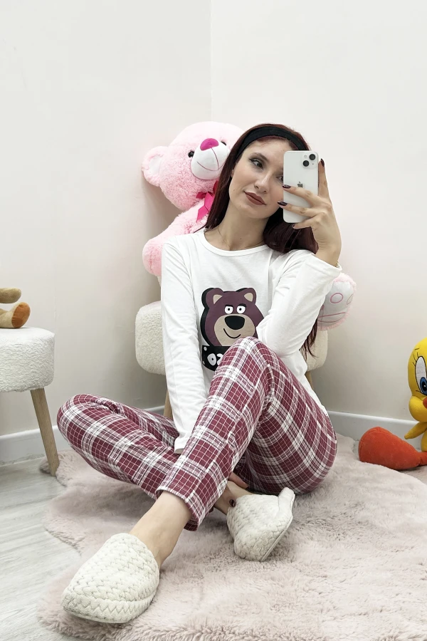 Süprem Baskılı Pijama Takımı Beyazekose