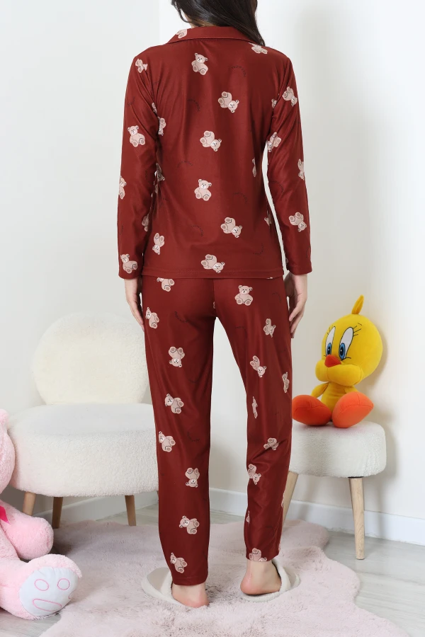 Süet Düğmeli Pijama Takımı Kiremit 6