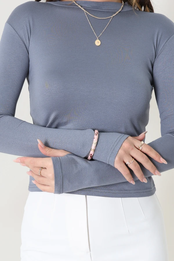 Dik Yaka Parmak Geçmeli Viskon Body Anti 7