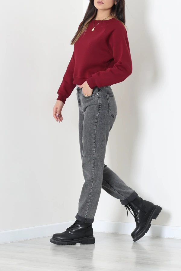 Bisiklet Yaka 3 İplik Sweat Bordo 6